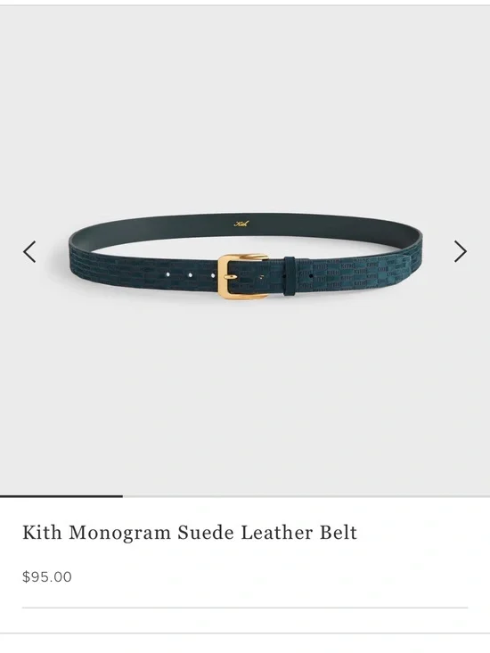 New Kith Monogram Suede Leather Belt - Teal Green with Gold Buckle