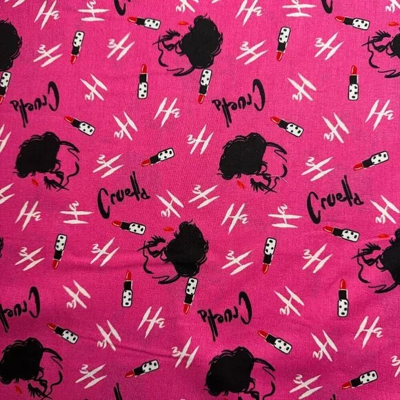 2 yards Cruella Disney Lipstick Toss with Logo Cotton Fabric #BT