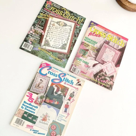 Lot‎ 3 Vintage Cross Stitch Magazines 1990s Needlework Patterns Samplers