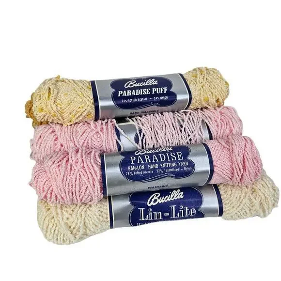 Bucilla Paradise and Lin Lite Knitting Yarn Mixed Lot of 8‎ Skeins Acetate Vtg