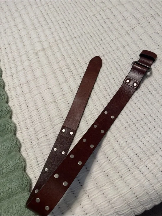 J Jill Brown Leather Studded Belt - Classic Casual Style