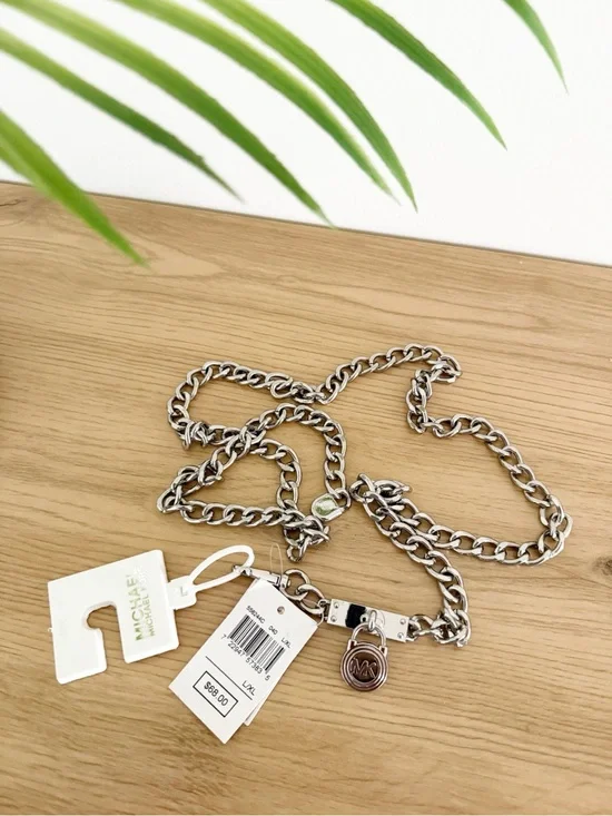 NEW Michael Michael Kors Silver-Toned Chain Belt Waist Detail Size L/XL