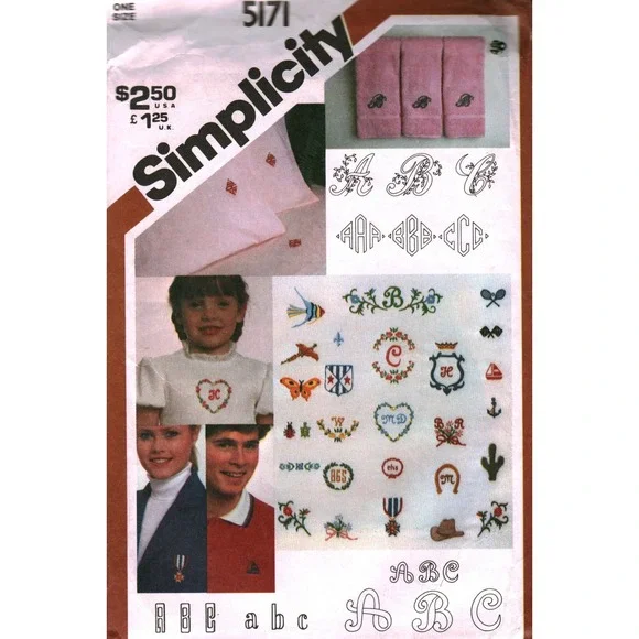 Vintage Simplicity 5171 Embroidery Transfer Pattern Monogram Alphabet Motifs