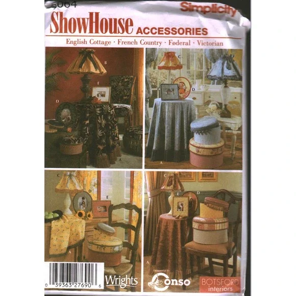 Simplicity 5064 ShowHouse Accessories Pattern Tablecloth Lampshade Picture Frame