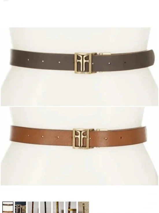 Fry Reversible Leather Belt with Gold Logo Buckle — Dark Brown / Tan