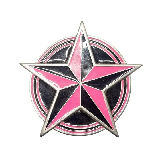 Vintage Y2k Rockstar Belt Buckle Western Rock Skater Pink And‎ Black Biker