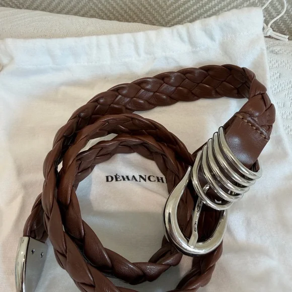 DÉHANCHÉ Braided Brown Leather Belt with Silver Rings