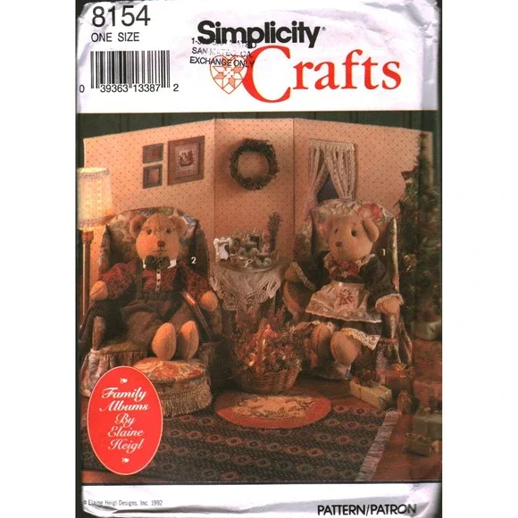Vintage Simplicity 8154 Teddy Bear Pattern Elaine Heigl Clothes Furniture 1992