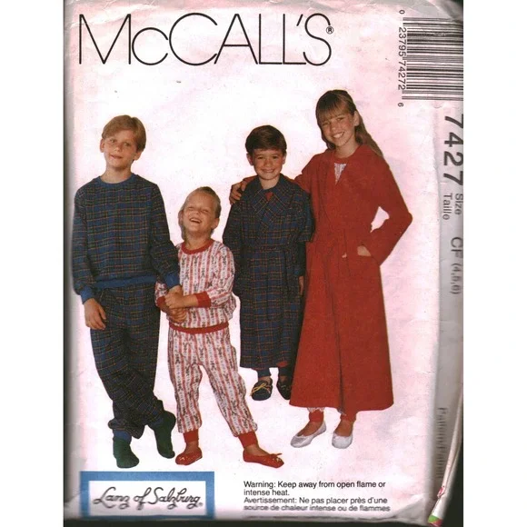 McCall's 7427 Lanz of Salzburg Childrens Robe Pajama Sewing Pattern Size 4 5 6