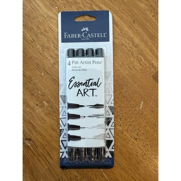 4x Black Faber Castell Pitt Artist Technical Drawing Pens Assorted Sizes S F M B