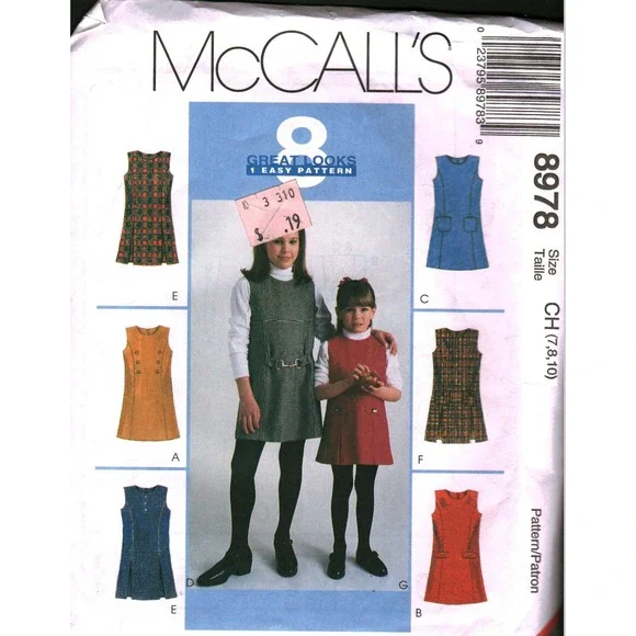 McCalls 8978 Girls Jumper Sewing Pattern Size CH 7 8 10 8 Looks Easy Vintage