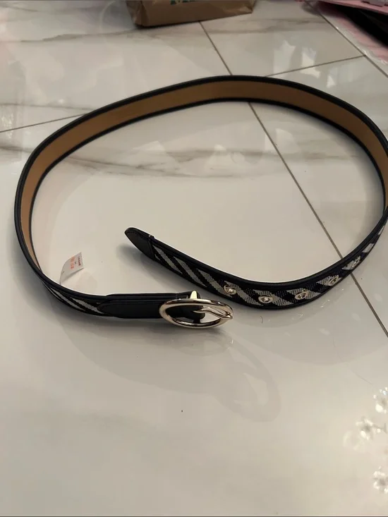 Black Patterned Women's Belt with Silver Buckle