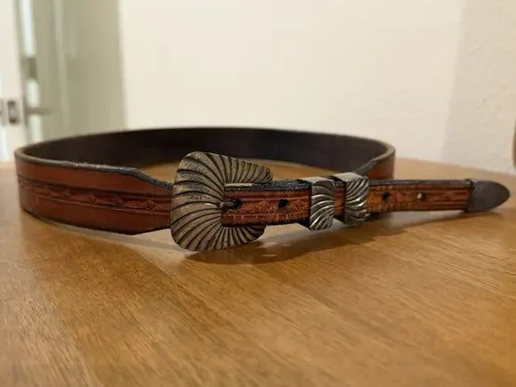 Vintage ELK Vogt sterling Silver 4 Piece Ranger Belt Buckle Hand Tooled Leather