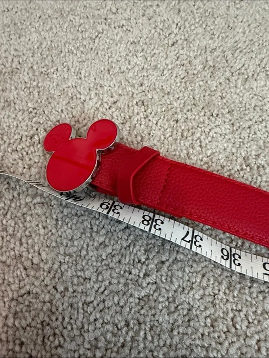 Disney Red Leather Belt with mouse head Shaped Buckle