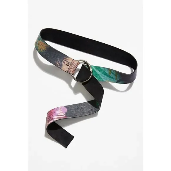 Free People Collection Story Teller Printed Leather Double Ring Wrap Belt