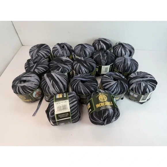 Lion Brand Yarn Incredible Ribbon Yarn Lot Of 17 Accent On Black 100% Nylon