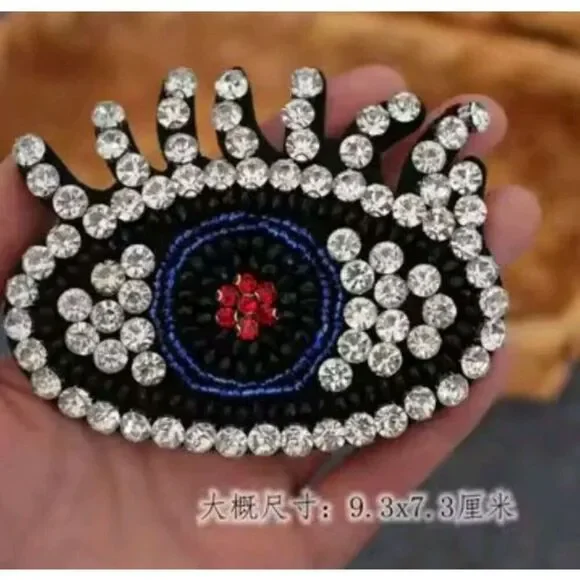 Beaded Rhinestone Eyeball Applique 3.5