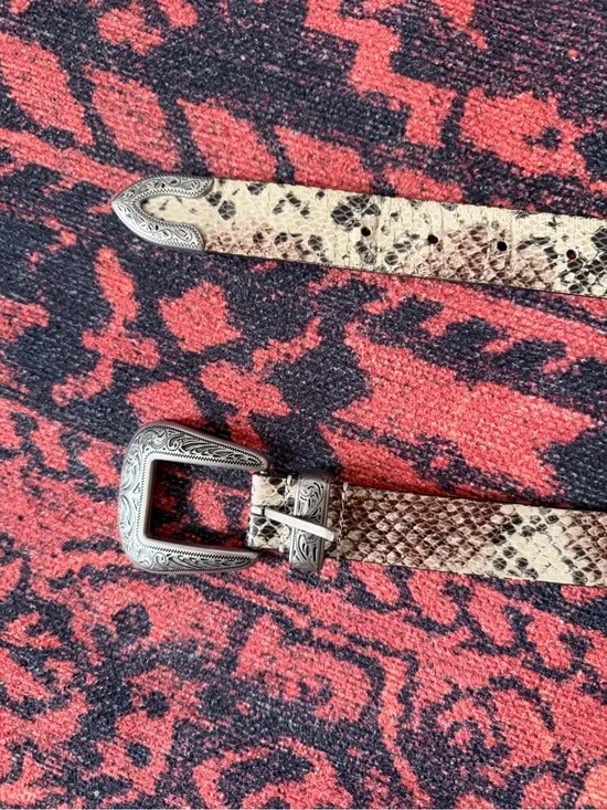 Urban Oufitters 2000's Snake-Pattern Reptile Belt Engraved Silver Buckle
