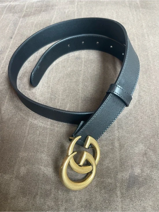 Gucci Black Leather Belt with Gold Interlocking G Buckle