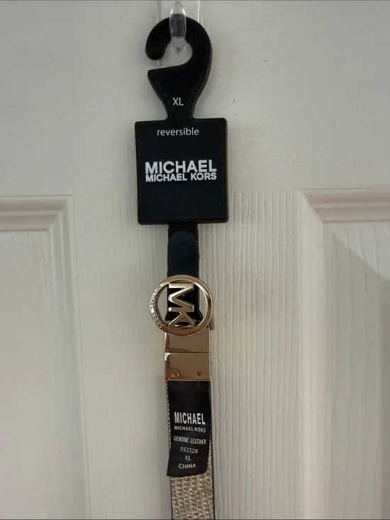 MICHAEL Michael Kors Black and Gold Reversible Belt with MK Logo Buckle