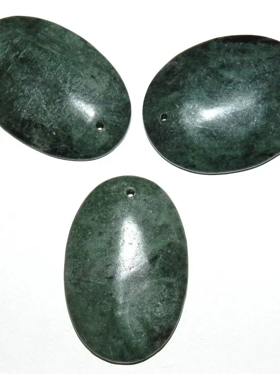 Dark Green Marble 42mm Flat Puff Oval Gemstone Pendant Bead 1pc P2156