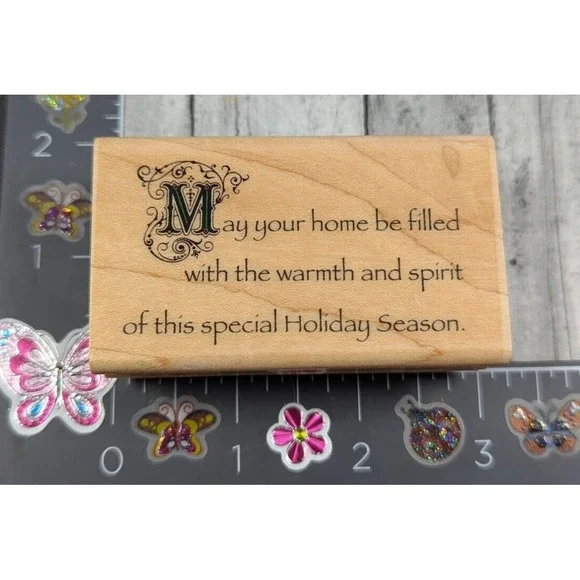 Inkadinkado May Home Filled Warmth Spirit Holiday Rubber Stamp Wood #H44