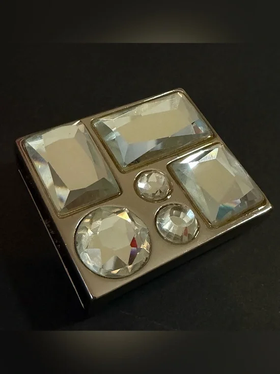 Art Deco Square Belt Buckle Mod Statement Chunky Faceted Clear Futuristic