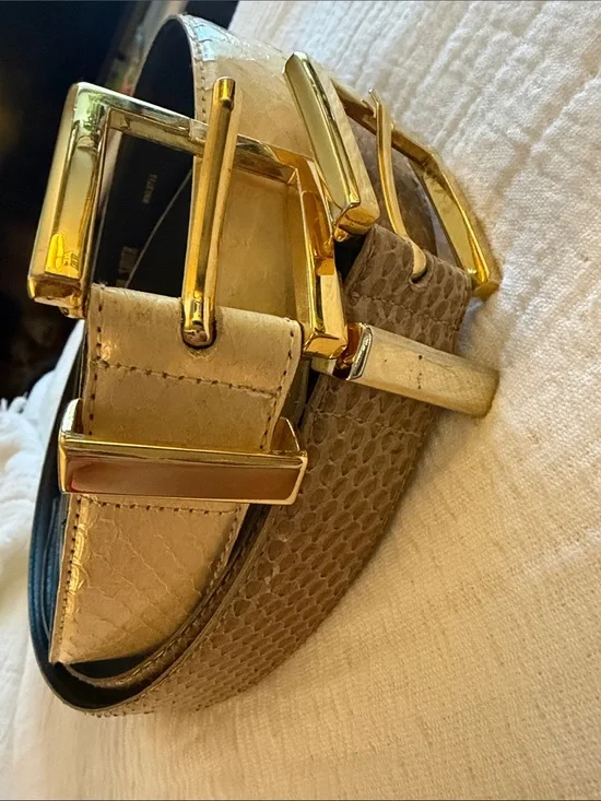 VTG Lot of 2 Amanda Smith Genuine Snake Skin Belts Size XL- Off White & Taupe