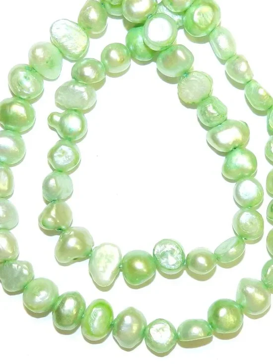 Light Green 5mm - 7mm Flat-Side Potato Cultured Freshwater Pearl Beads 15
