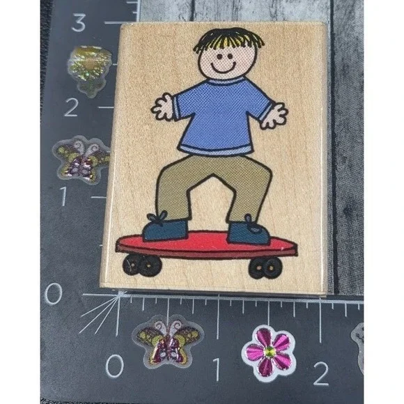 Hero Arts Skateboard Boy E1926 2000 Rubber Stamp Wood #G48
