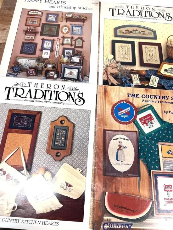 4 Counted Cross-Stitch Embroidery Pattern Book Country Kitchen & Heart Designs
