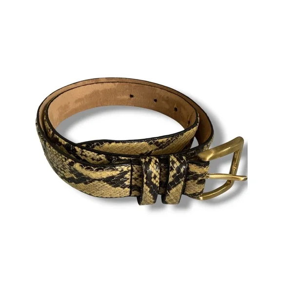 Liz Claiborne Womens Genuine Snakeskin Python Belt Gold Buckle Cream Black Small