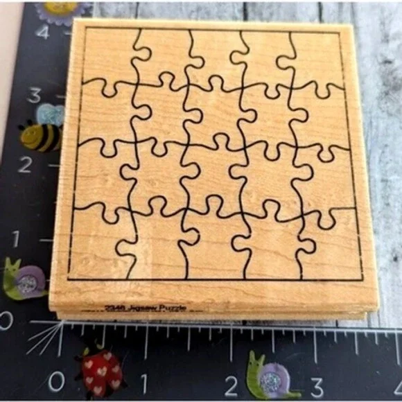 Hampton Art Puzzle Pieces Jigsaw Rubber Stamp Wood #A4