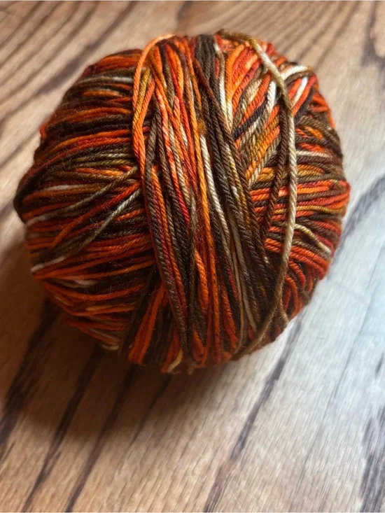 Yarn Fingering Weight 120g Wool Blend Sock Indie Dyed Orange Brown Knit Crochet