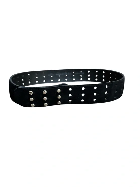 Black Suede Leather Belt Triple Hole Punch Detail and Silver Stud Closure Medium