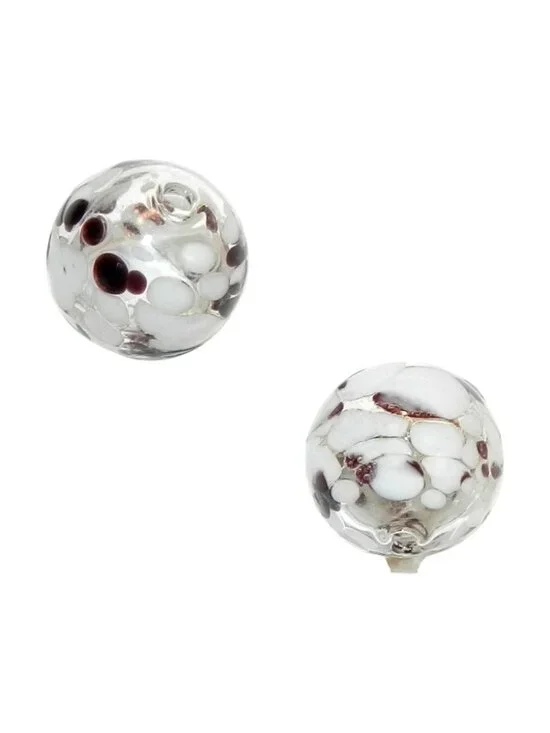 Clear with White & Brown 13mm Round Blown Lampwork Glass Beads 2pc G4287
