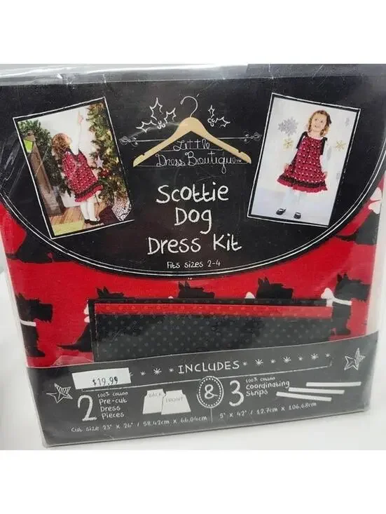 Little Dress Boutique Scottie Dog Girls Dress Sewing Kit Size 2-4 New