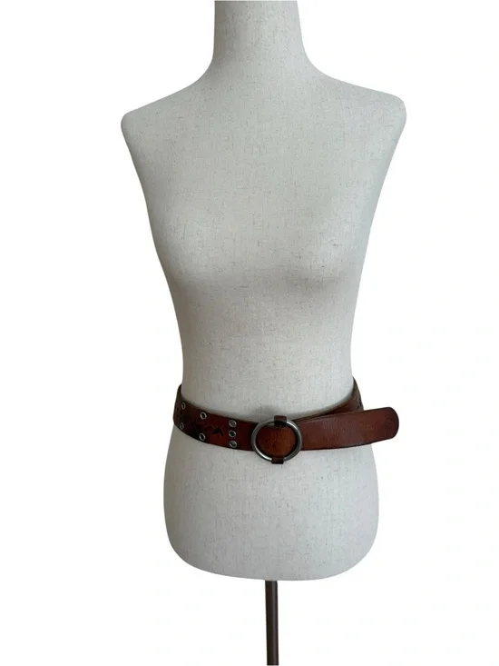 Vintage Y2K Abercrombie & Fitch Brown Leather Belt with Round Ring Buckle S