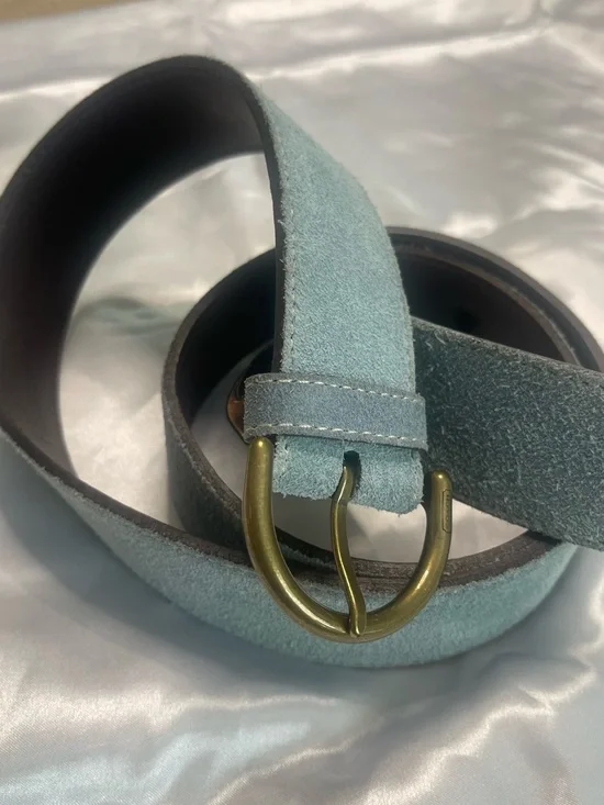 Coach Vintage Y2K Suede Belt in Light Blue with Brass Buckle size L style 3979