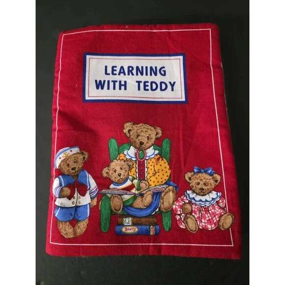VIP CRANSTON Learning With Teddy Fabric Book Vtg 90's Baby Toy Toddler Hand Made