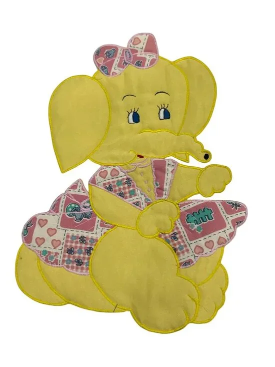 Vintage Yellow Elephant Fabric Applique Quilt Patch 15