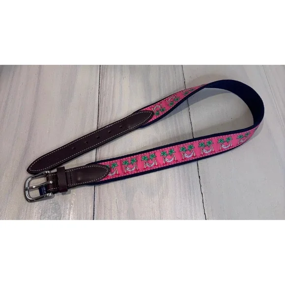 Vineyard Vines Santa Hammock Canvas Mai Tai Leather Belt 26 Holiday Preppy