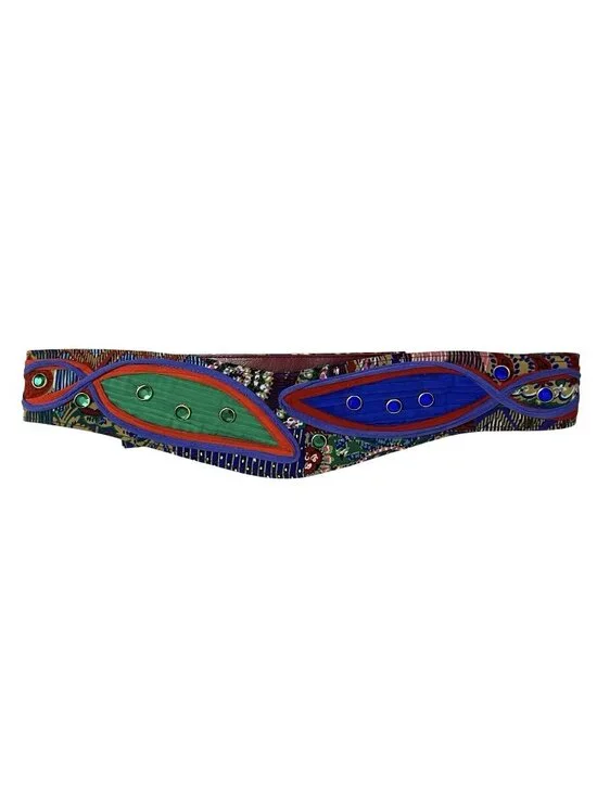 Vtg Howard Wolf Avant Garde Wide Waist Belt Artwear Jeweled Adjustable Small