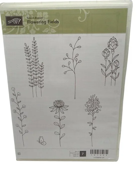 Stampin Up! Sale-A-Bration Flowering Fields Rubber Stamp Set - 7 Pieces For Card