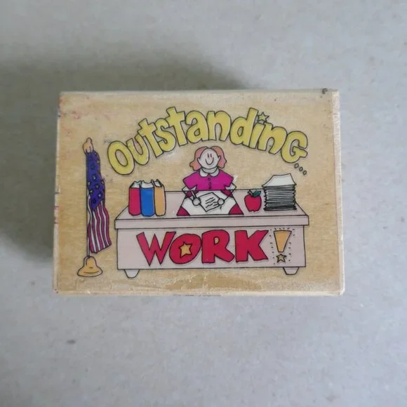 vintage 2002 Outstanding Work rubber stamp wood Westwater Enterprises
