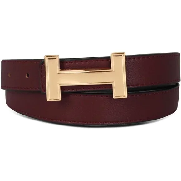 Women Belt Leather PU Gold Buckle Waist Band Fashion Elegant Dress Jeans