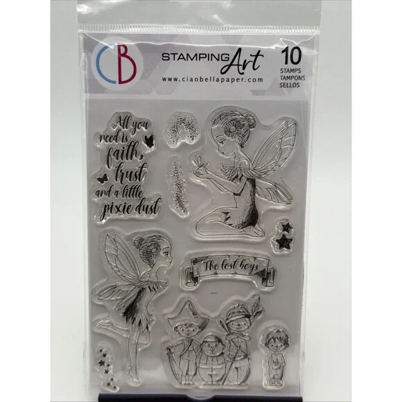 NEVERLAND Tinkerbell & Lost Boys CLEAR Rubber Stamps Set CIAO BELLA PS6015 New