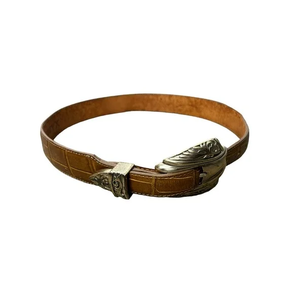 Onyx Women's Light Brown Leather Croc Belt Size 25‎ #18128