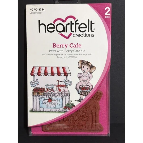 Heartfelt Creations Berry Café Cling Stamp retired strawberry girl fruit stand