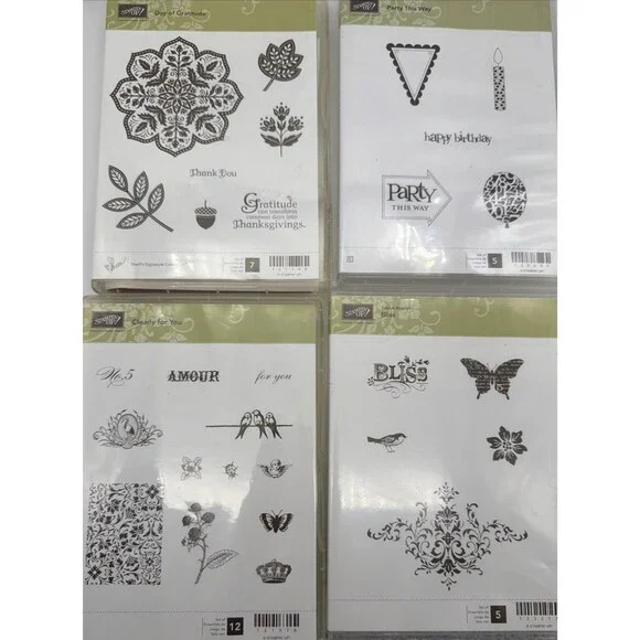 Stampin Up Stamp Lot Set of 4 Its a Wrap punch bunch silhouette sentiments itty